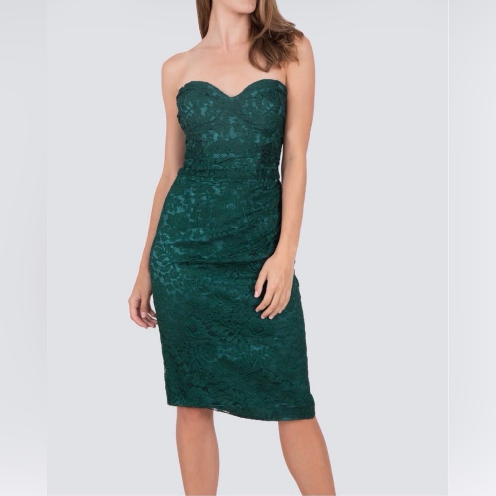DOLCE & GABBANA Strapless Lace Dress Emerald Green